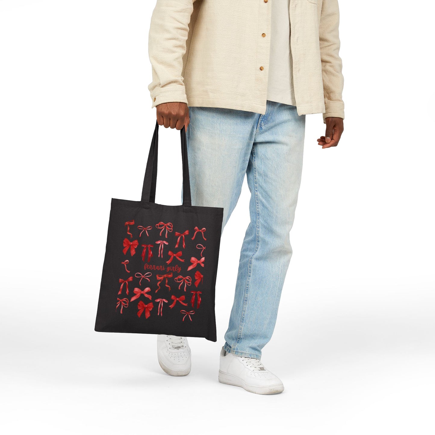 Red Bow Cotton Canvas Tote Bag, Stylish Reusable Shopping Bag, Cute Gift for Her, Eco-Friendly Tote, Perfect for Parties and Gift Giving
