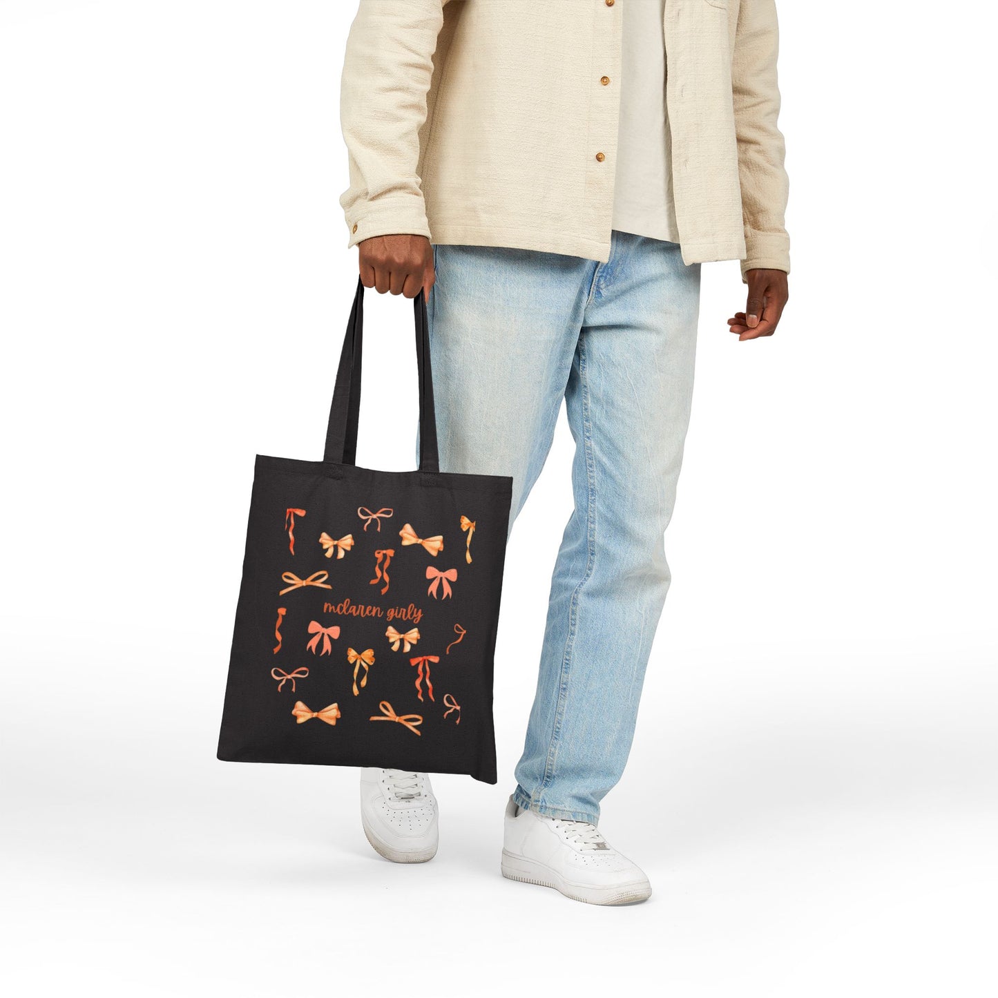 Charming Bow-Patterned Cotton Canvas Tote Bag, Eco-Friendly Bag, Shopping Tote, Gift for Her, Festival Bag, Everyday Use