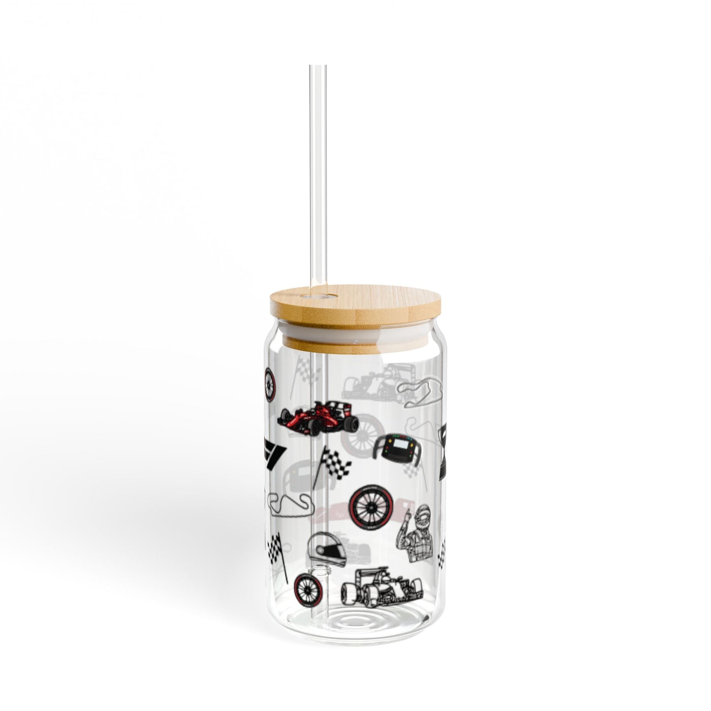 Racing-Themed Sipper Glass, 16oz | Perfect for Auto Racing Fans, Party Drinks, Gifts, Summer Refreshments, Unique Home Decor