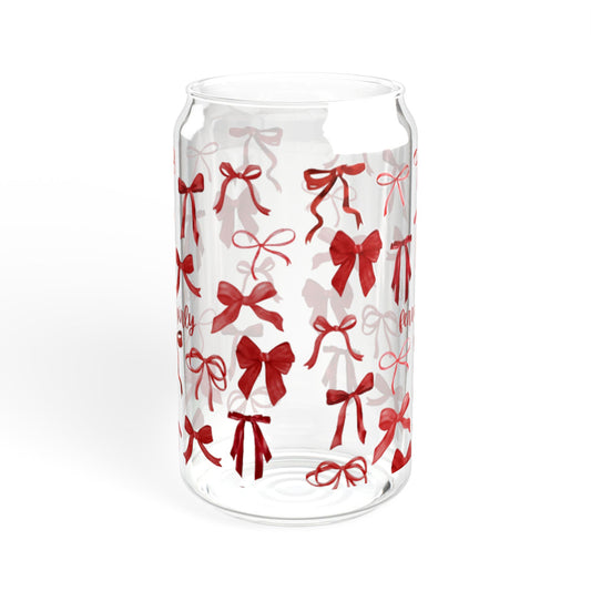 Charming Sipper Glass, 16oz with Cute Bow Design, Perfect for Gift, Party and Home Use, Seasonal Decor, Eco-Friendly Beverage Container