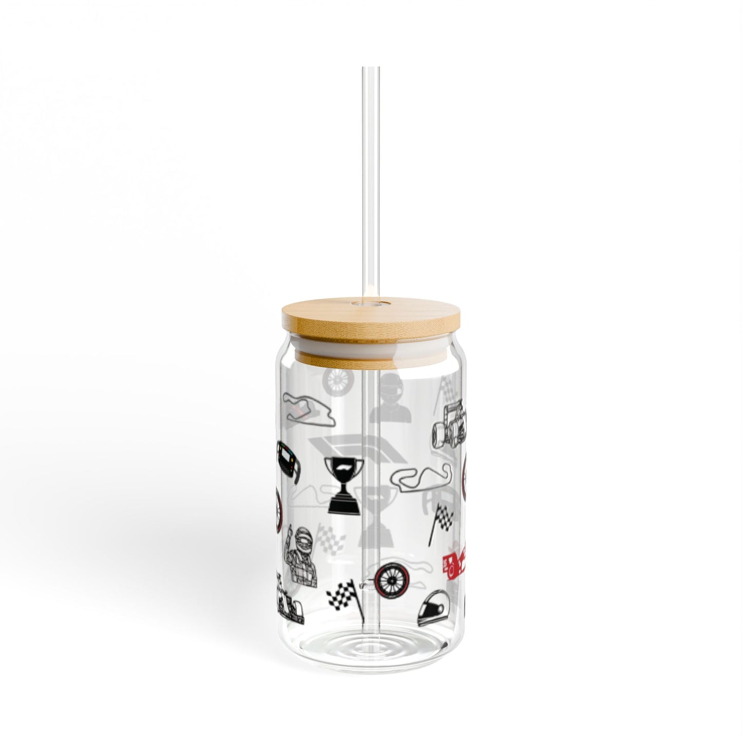 Racing-Themed Sipper Glass, 16oz | Perfect for Auto Racing Fans, Party Drinks, Gifts, Summer Refreshments, Unique Home Decor