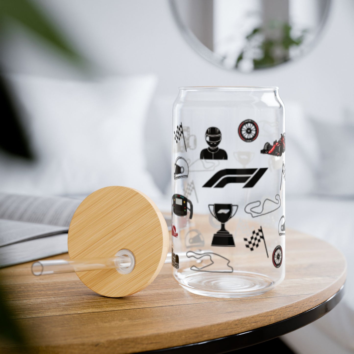 Racing-Themed Sipper Glass, 16oz | Perfect for Auto Racing Fans, Party Drinks, Gifts, Summer Refreshments, Unique Home Decor