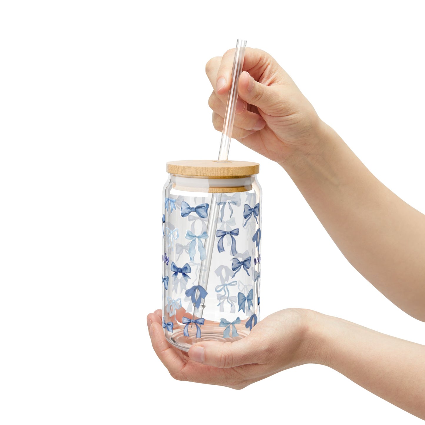 Charming Bow Sipper Glass, 16oz, Decorative Drinkware, Reusable Straw, Gift for Her, Cute Kitchen Decor, Wedding Favor