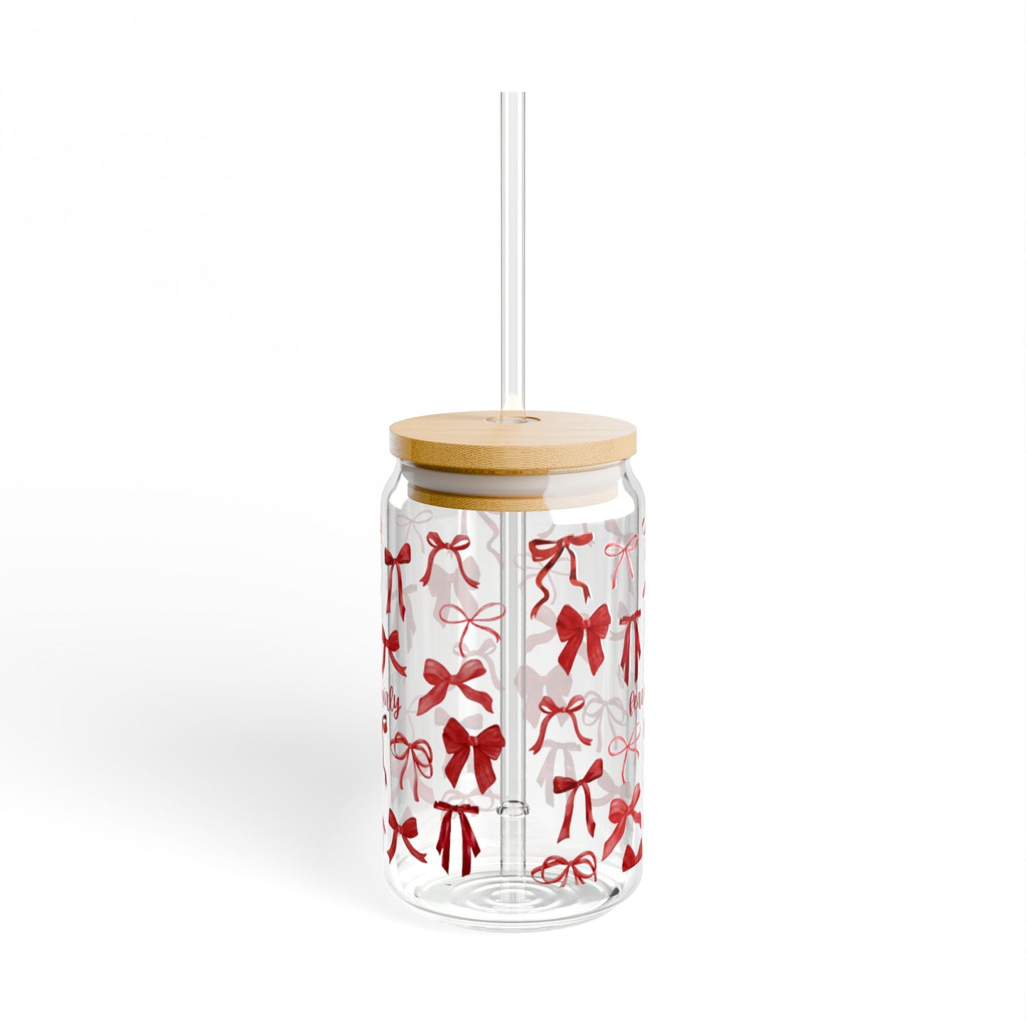 Charming Sipper Glass, 16oz with Cute Bow Design, Perfect for Gift, Party and Home Use, Seasonal Decor, Eco-Friendly Beverage Container