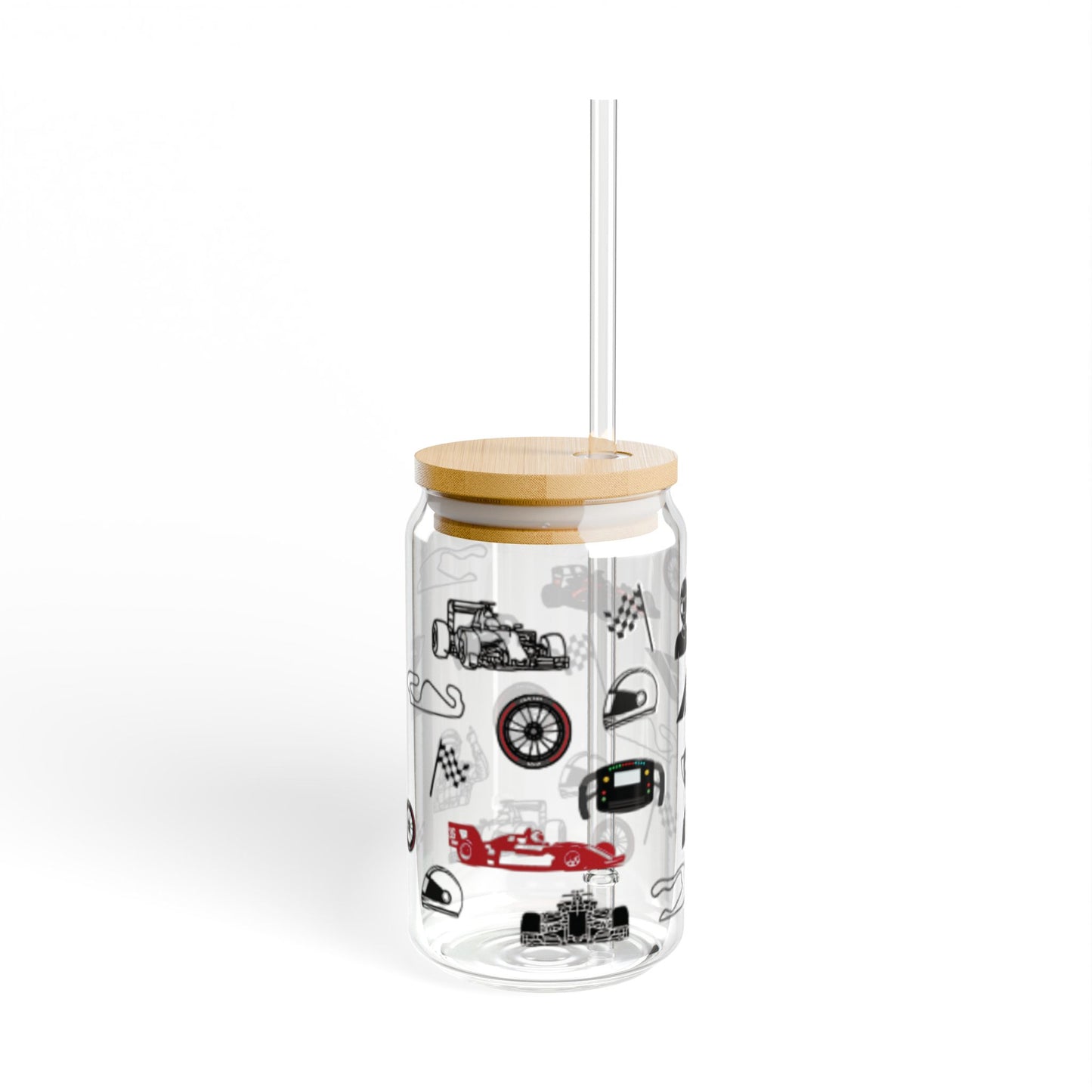 Racing-Themed Sipper Glass, 16oz | Perfect for Auto Racing Fans, Party Drinks, Gifts, Summer Refreshments, Unique Home Decor
