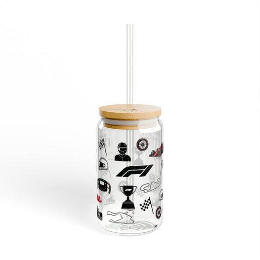 Racing-Themed Sipper Glass, 16oz | Perfect for Auto Racing Fans, Party Drinks, Gifts, Summer Refreshments, Unique Home Decor