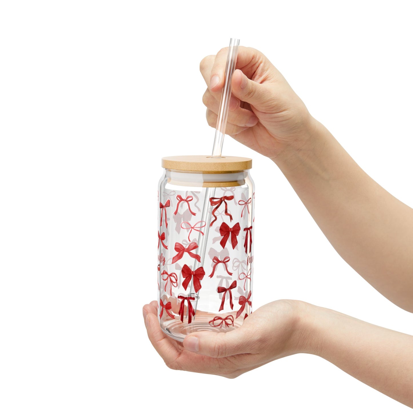 Charming Sipper Glass, 16oz with Cute Bow Design, Perfect for Gift, Party and Home Use, Seasonal Decor, Eco-Friendly Beverage Container