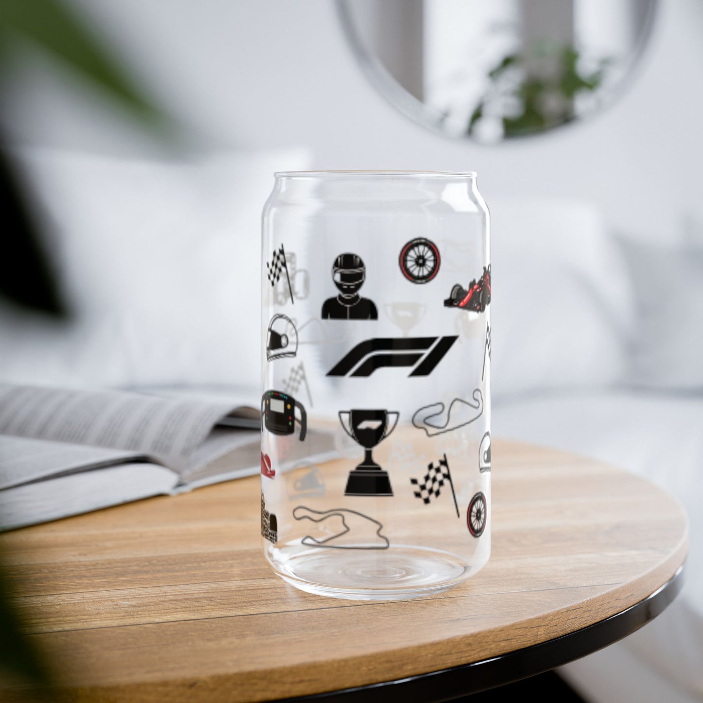 Racing-Themed Sipper Glass, 16oz | Perfect for Auto Racing Fans, Party Drinks, Gifts, Summer Refreshments, Unique Home Decor
