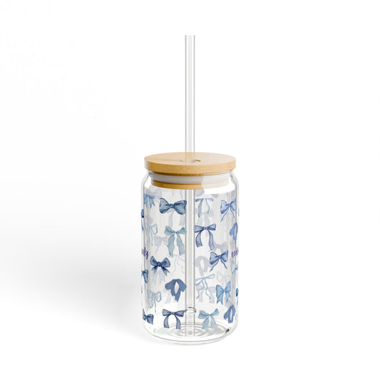 Charming Bow Sipper Glass, 16oz, Decorative Drinkware, Reusable Straw, Gift for Her, Cute Kitchen Decor, Wedding Favor