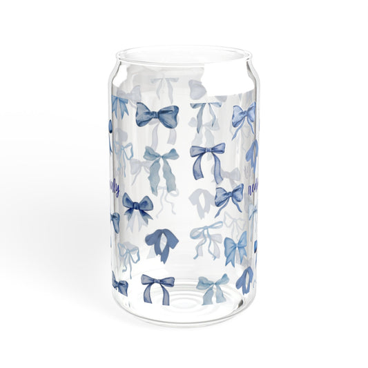 Charming Bow Sipper Glass, 16oz, Decorative Drinkware, Reusable Straw, Gift for Her, Cute Kitchen Decor, Wedding Favor