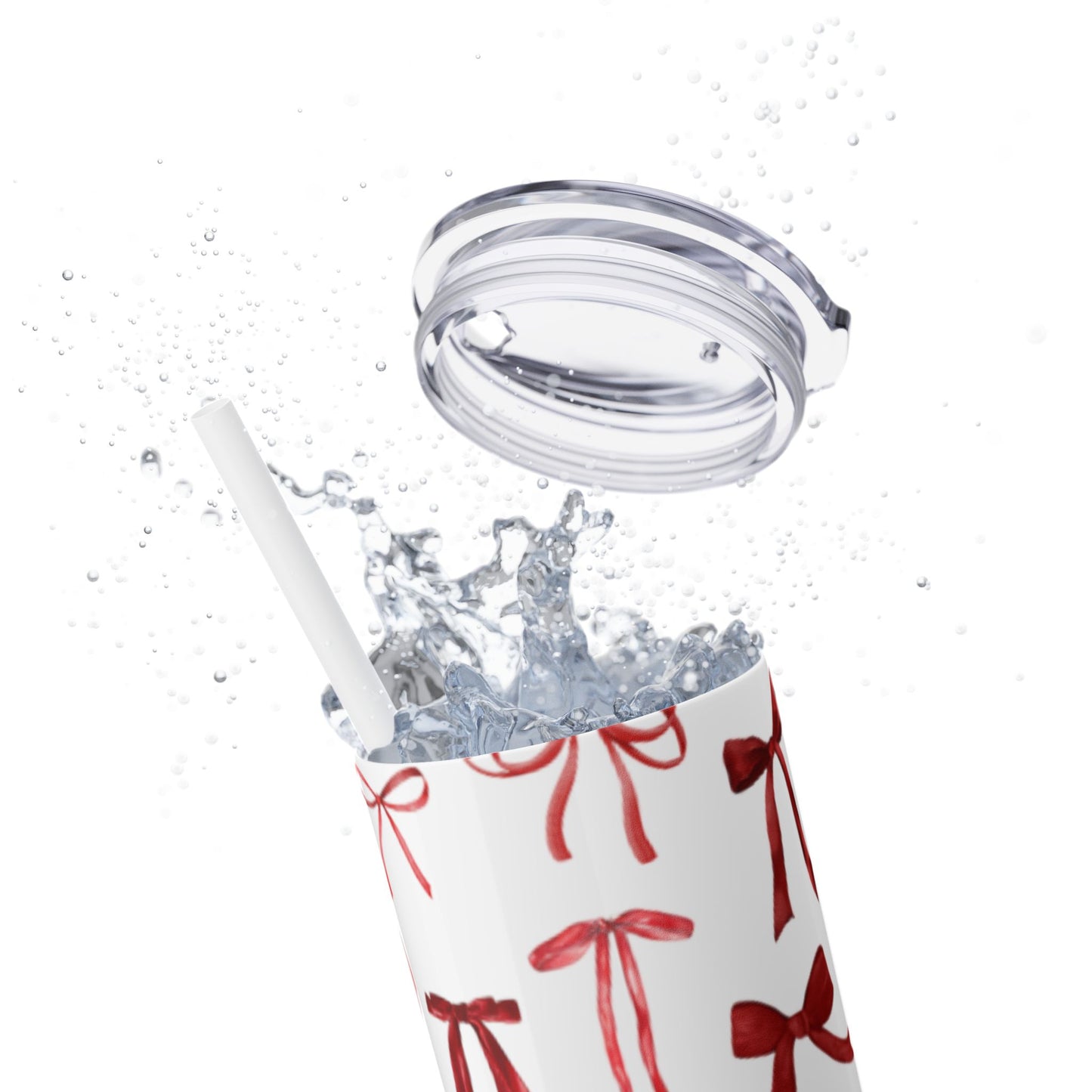 Chic Bow-Print Tumbler, Stylish Skinny Drinkware for Girls, Holiday Gift, Cute Home Accessory, Trendy Reusable Straw Cup