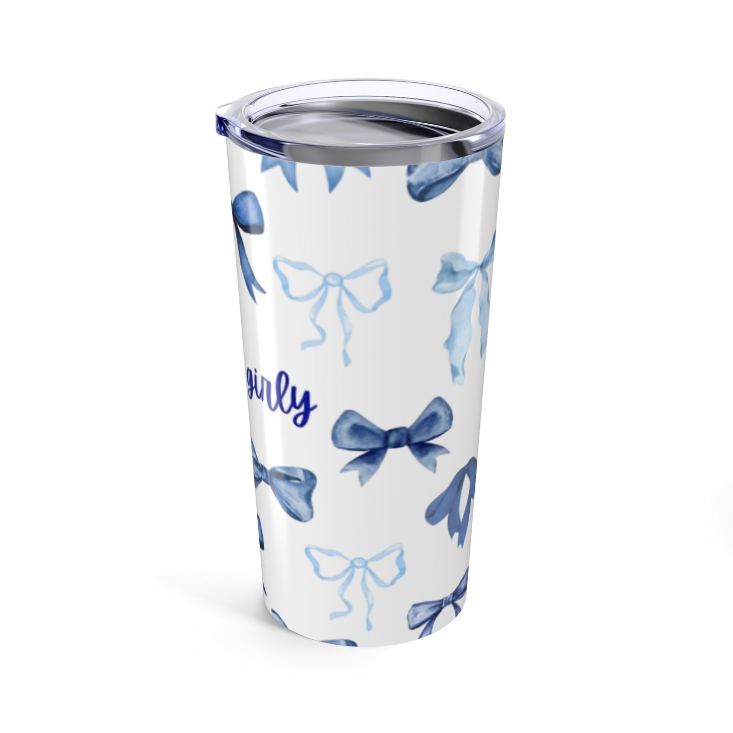 Blue Bow Tumbler, Cute Travel Mug, Gift for Her, Girly Drinkware, Stylish Insulated Cup, Birthday or Holiday Present