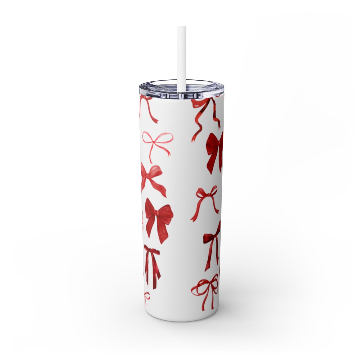 Chic Bow-Print Tumbler, Stylish Skinny Drinkware for Girls, Holiday Gift, Cute Home Accessory, Trendy Reusable Straw Cup