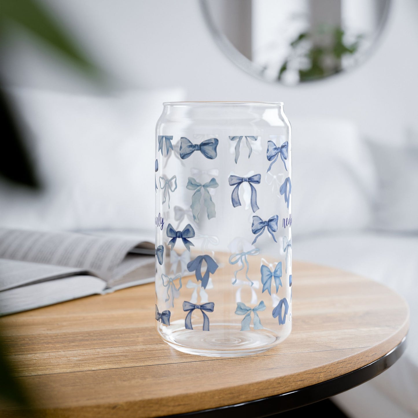 Charming Bow Sipper Glass, 16oz, Decorative Drinkware, Reusable Straw, Gift for Her, Cute Kitchen Decor, Wedding Favor
