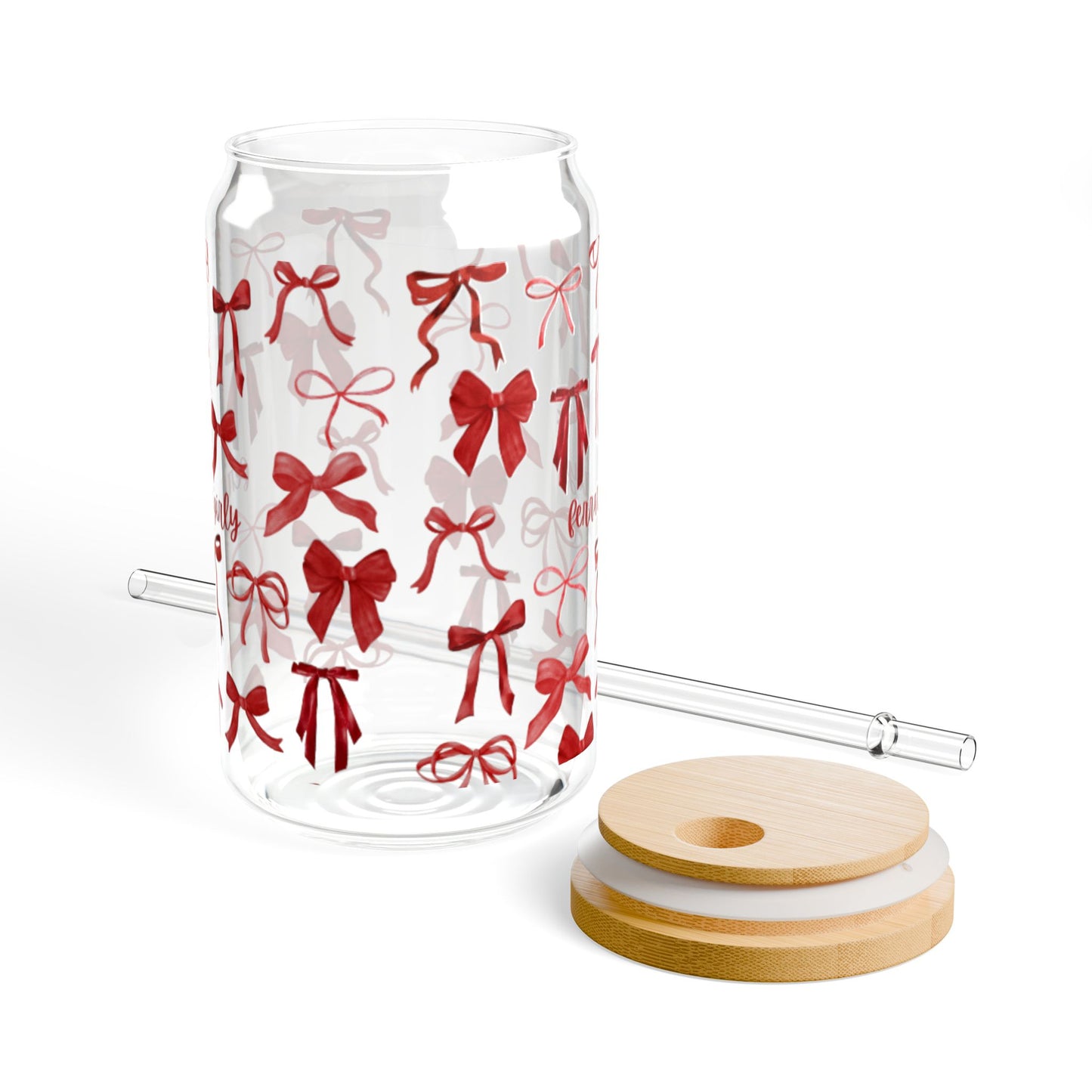 Charming Sipper Glass, 16oz with Cute Bow Design, Perfect for Gift, Party and Home Use, Seasonal Decor, Eco-Friendly Beverage Container