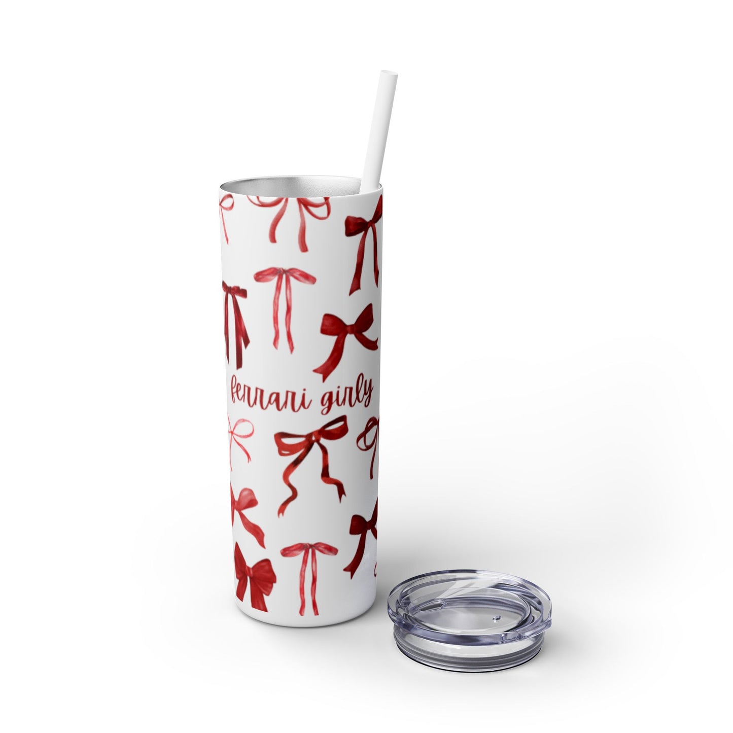 Chic Bow-Print Tumbler, Stylish Skinny Drinkware for Girls, Holiday Gift, Cute Home Accessory, Trendy Reusable Straw Cup