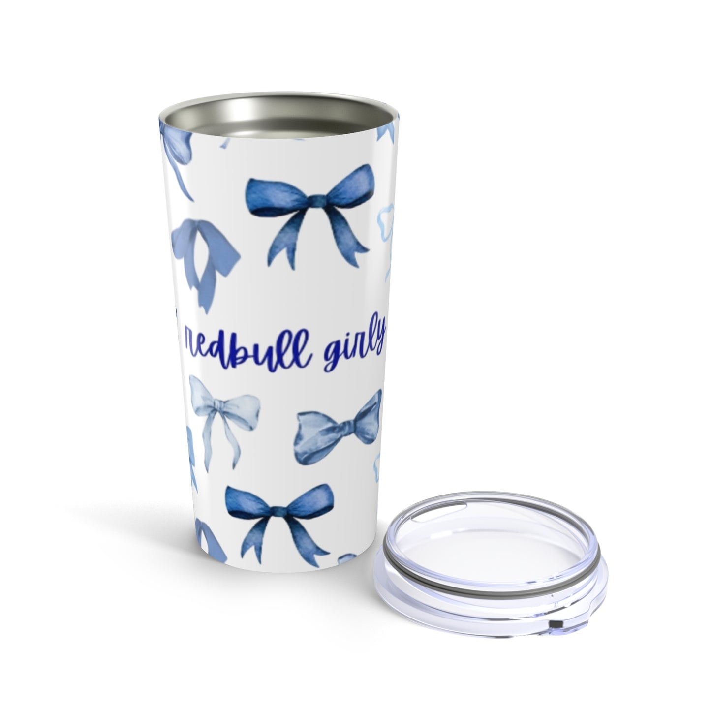 Blue Bow Tumbler, Cute Travel Mug, Gift for Her, Girly Drinkware, Stylish Insulated Cup, Birthday or Holiday Present