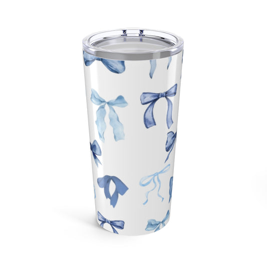 Blue Bow Tumbler, Cute Travel Mug, Gift for Her, Girly Drinkware, Stylish Insulated Cup, Birthday or Holiday Present
