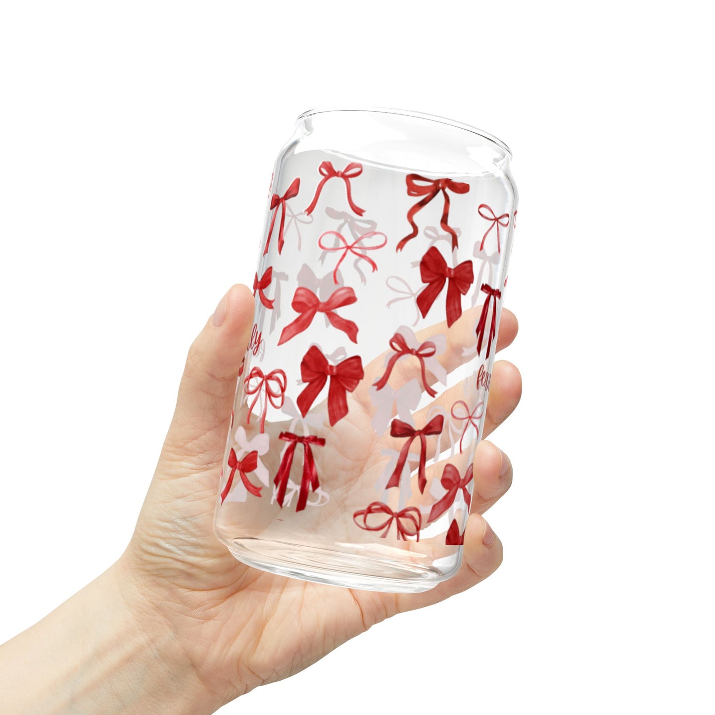 Charming Sipper Glass, 16oz with Cute Bow Design, Perfect for Gift, Party and Home Use, Seasonal Decor, Eco-Friendly Beverage Container