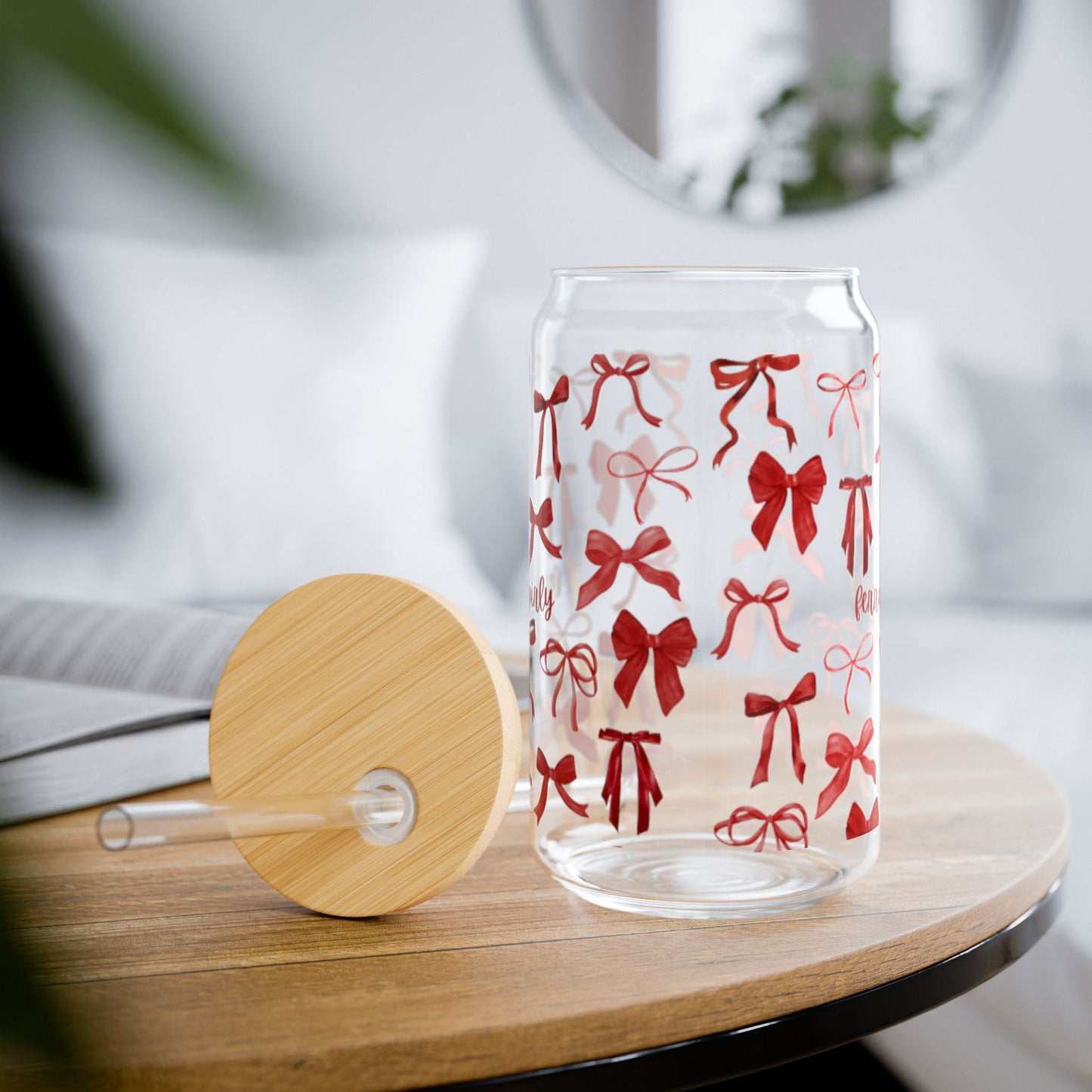 Charming Sipper Glass, 16oz with Cute Bow Design, Perfect for Gift, Party and Home Use, Seasonal Decor, Eco-Friendly Beverage Container