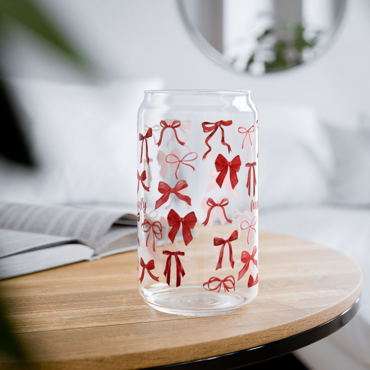 Charming Sipper Glass, 16oz with Cute Bow Design, Perfect for Gift, Party and Home Use, Seasonal Decor, Eco-Friendly Beverage Container