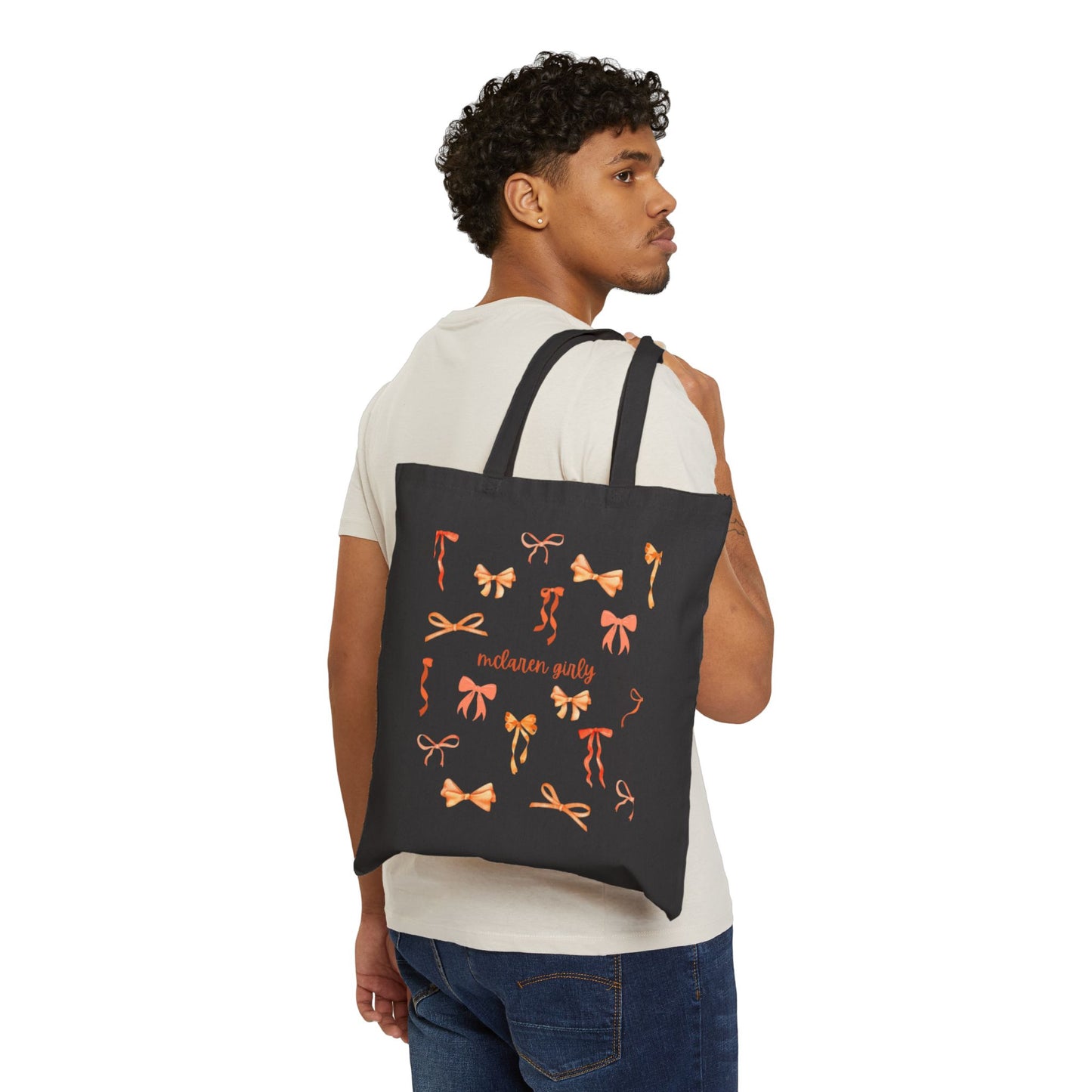 Charming Bow-Patterned Cotton Canvas Tote Bag, Eco-Friendly Bag, Shopping Tote, Gift for Her, Festival Bag, Everyday Use