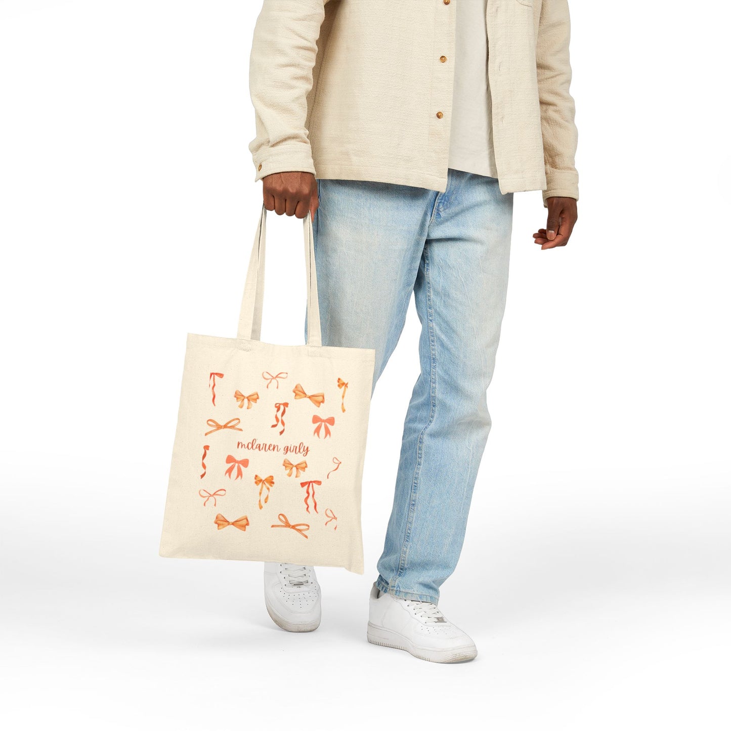 Charming Bow-Patterned Cotton Canvas Tote Bag, Eco-Friendly Bag, Shopping Tote, Gift for Her, Festival Bag, Everyday Use