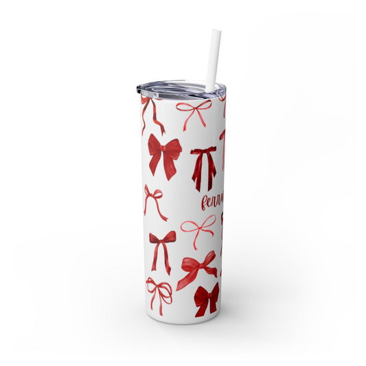 Chic Bow-Print Tumbler, Stylish Skinny Drinkware for Girls, Holiday Gift, Cute Home Accessory, Trendy Reusable Straw Cup