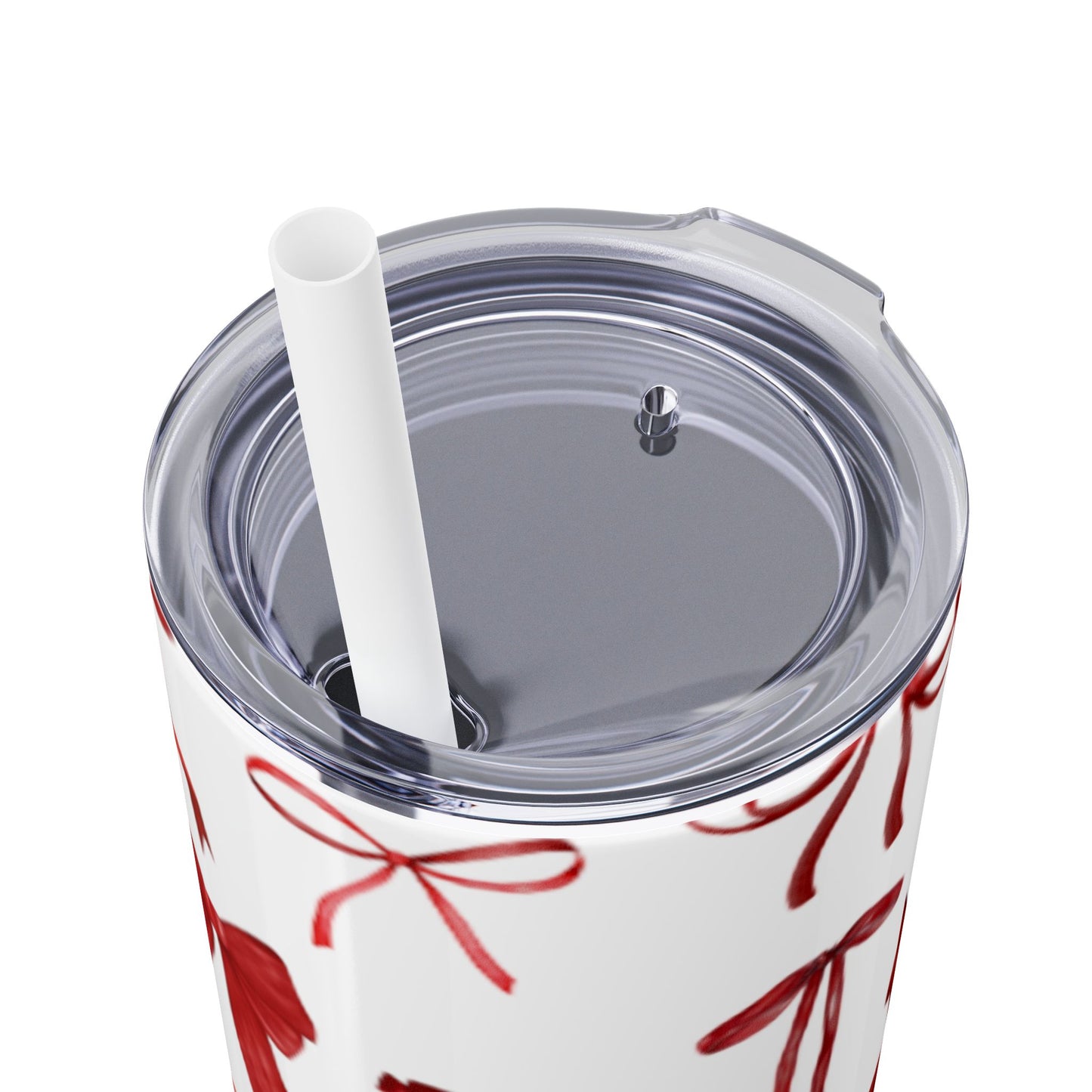Chic Bow-Print Tumbler, Stylish Skinny Drinkware for Girls, Holiday Gift, Cute Home Accessory, Trendy Reusable Straw Cup