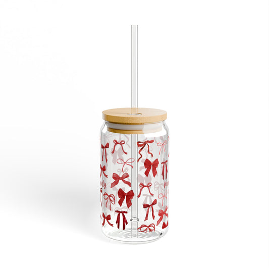 Charming Sipper Glass, 16oz with Cute Bow Design, Perfect for Gift, Party and Home Use, Seasonal Decor, Eco-Friendly Beverage Container