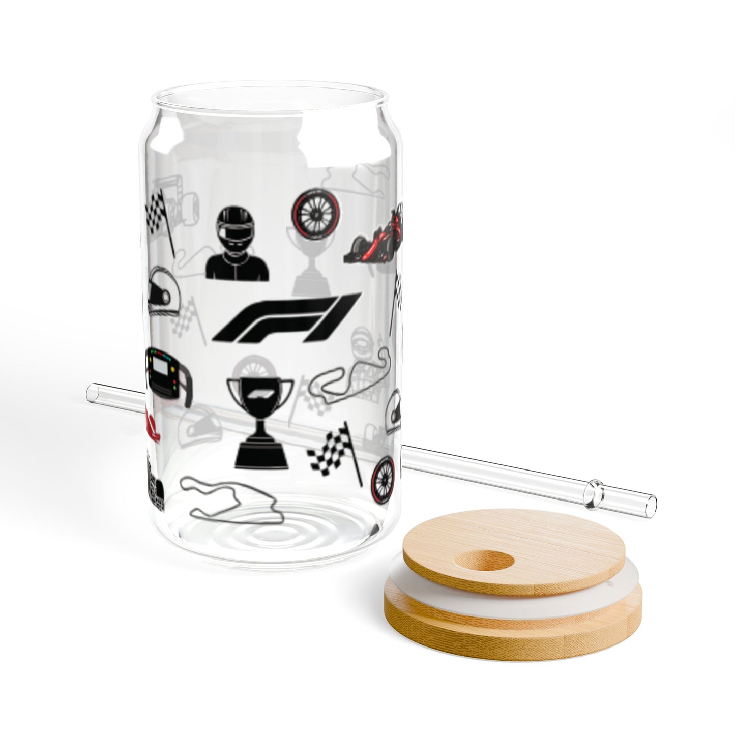 Racing-Themed Sipper Glass, 16oz | Perfect for Auto Racing Fans, Party Drinks, Gifts, Summer Refreshments, Unique Home Decor