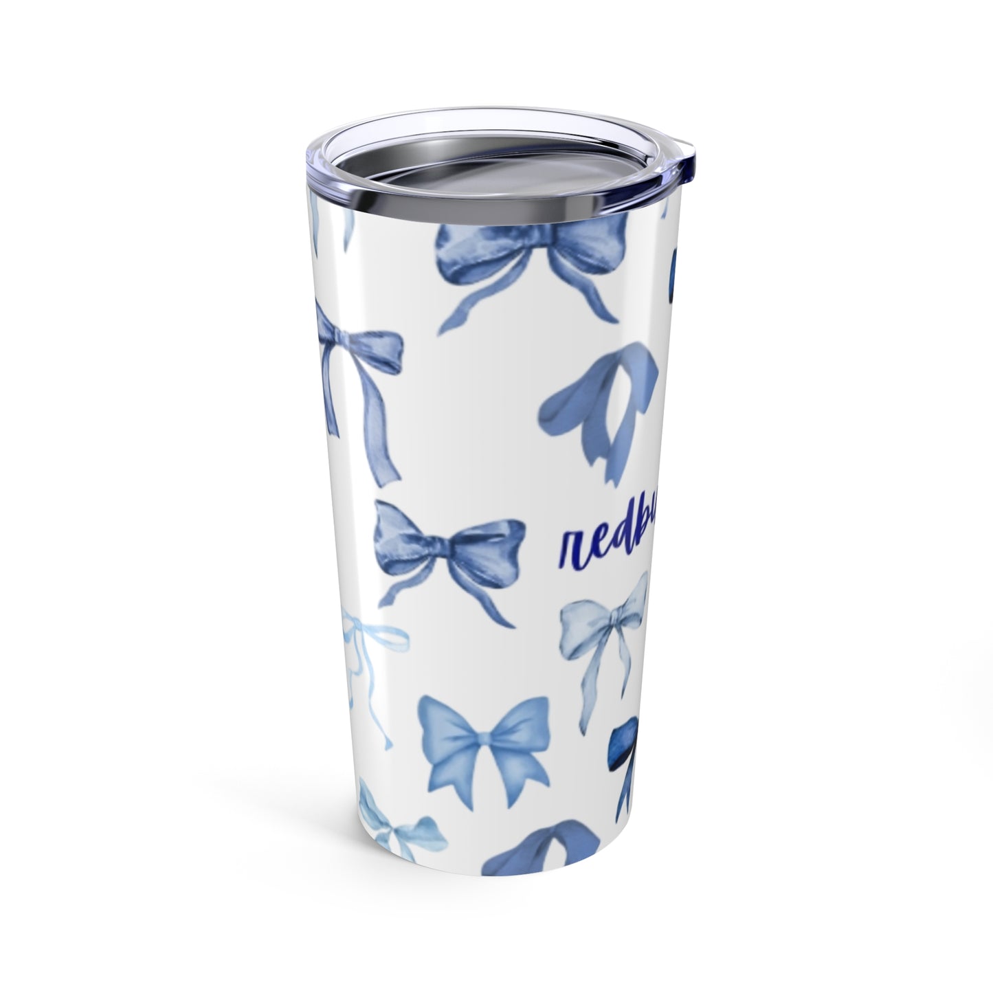 Blue Bow Tumbler, Cute Travel Mug, Gift for Her, Girly Drinkware, Stylish Insulated Cup, Birthday or Holiday Present